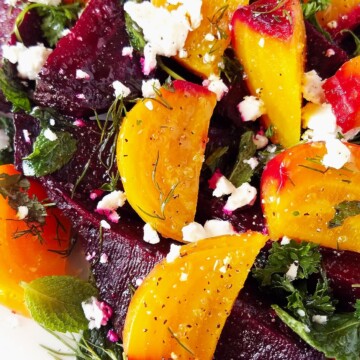 A plate of cooked beets and cheese