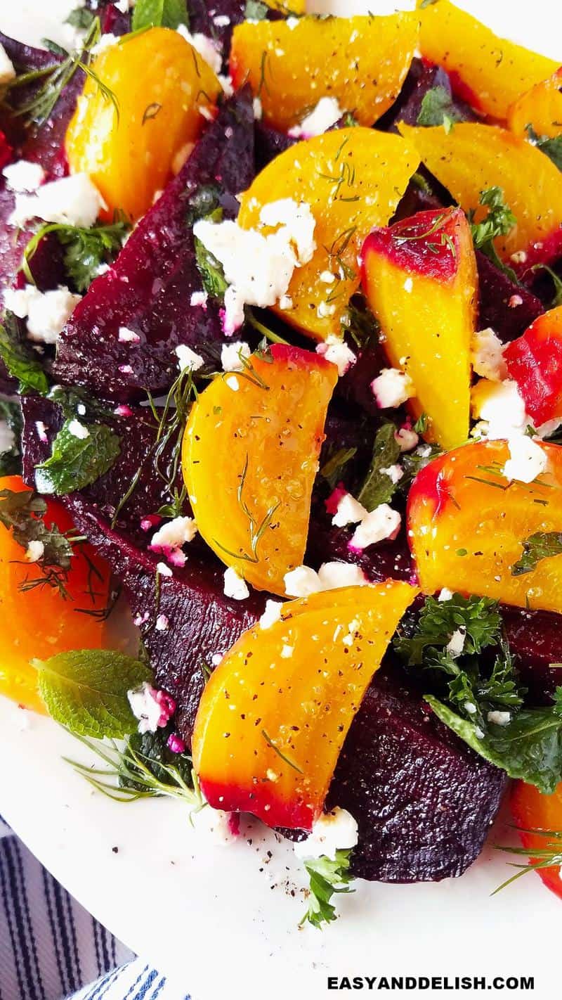 A plate of cooked beets and cheese
