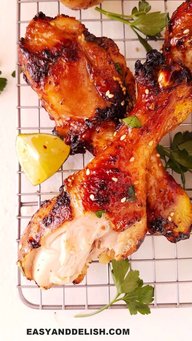 close up of air fryer chicken legs