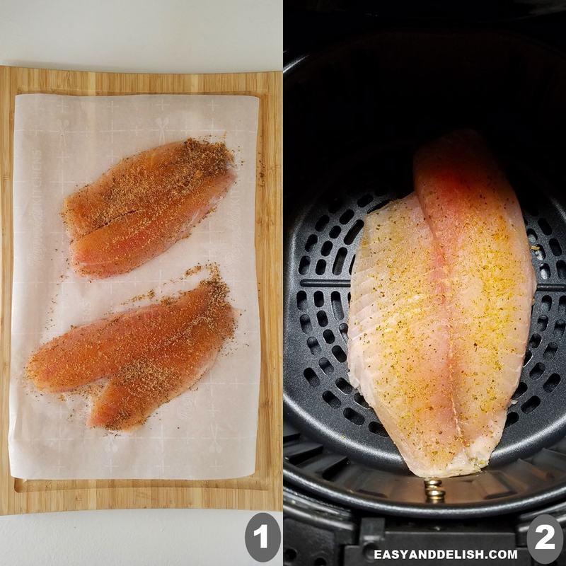 foto colagem mostrando como fazer tilapia na air fryer