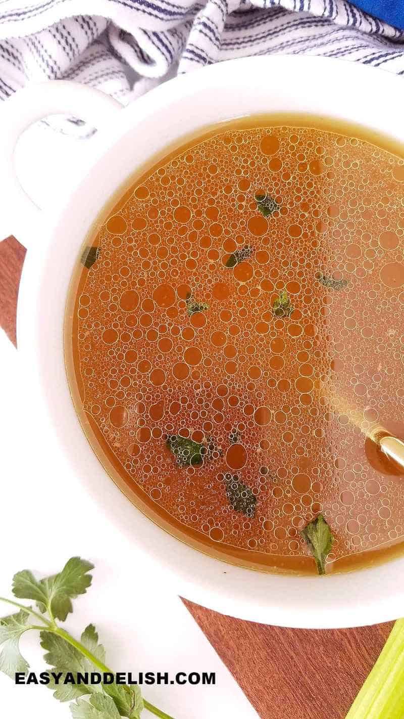 close up of stock in a bowl 