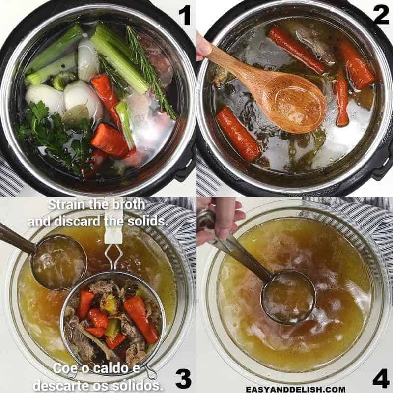 image collage showing how to make chicken bone broth in the Instant Pot