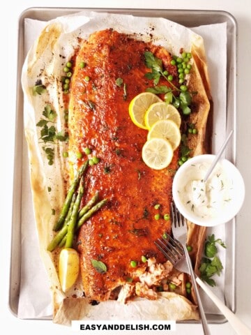 salmão assado no forno com molho ao ladoo