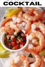 close up of mexican shrimp cocktail in a platter