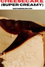 close up of basque cheesecake