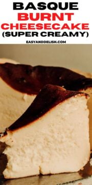 close up of basque cheesecake