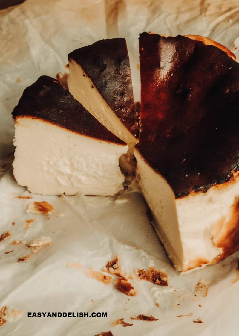 sliced basque cheesecake
