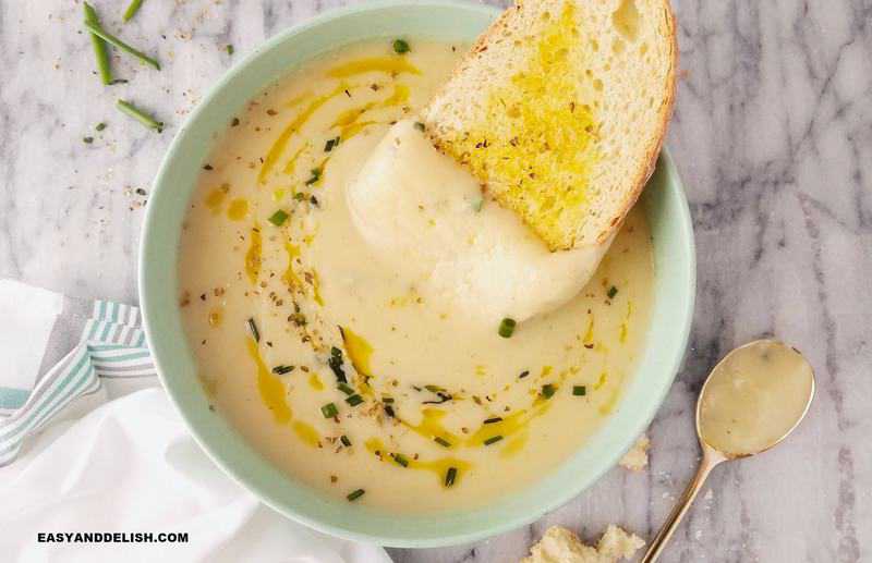 bread dipped in potato leek soup