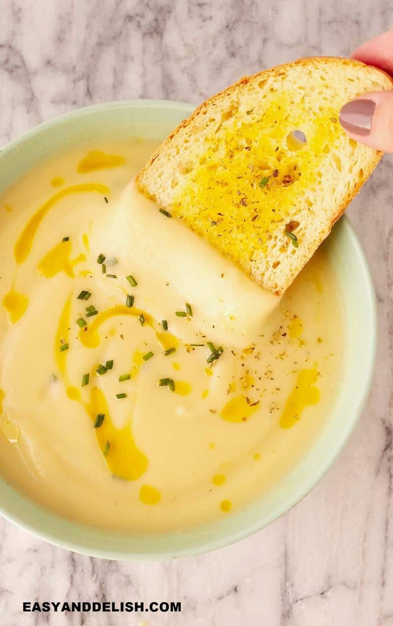Bread dipped in vichyssoise