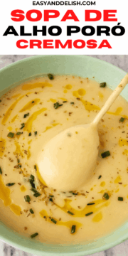 close up de sopa de alho poró