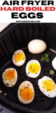 hard boiled eggs in air fryer sliced and whole