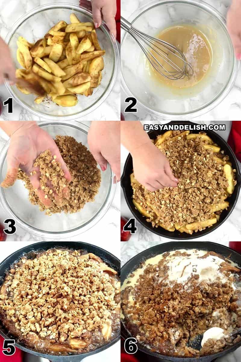 photo collage showing how to make apple crisp step by step