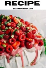 close up of Australian pavlova topped with berries