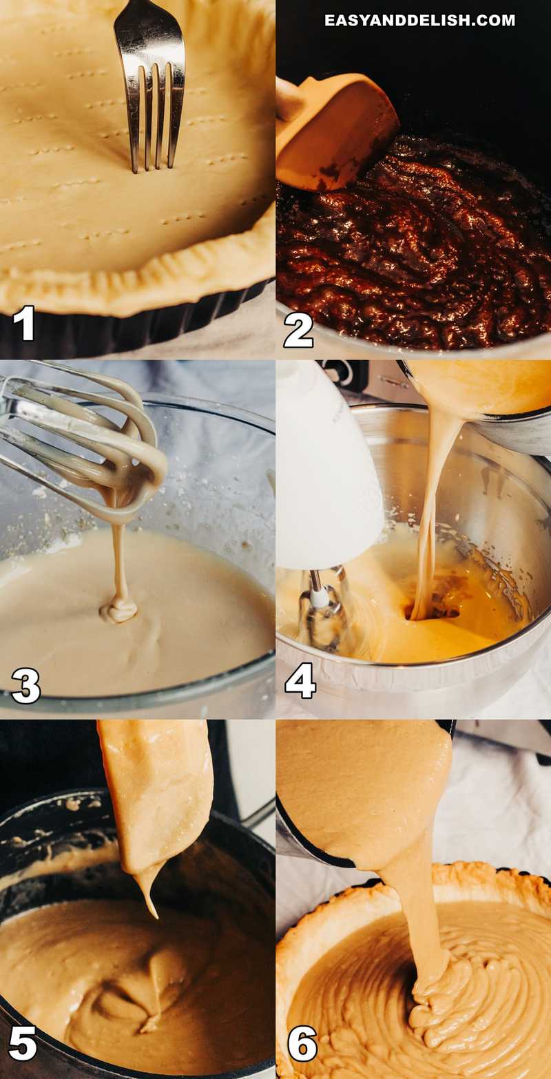 steps showing how to make butterscotch pie from scratch