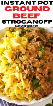 close up of ground beef stroganoff with egg noodles