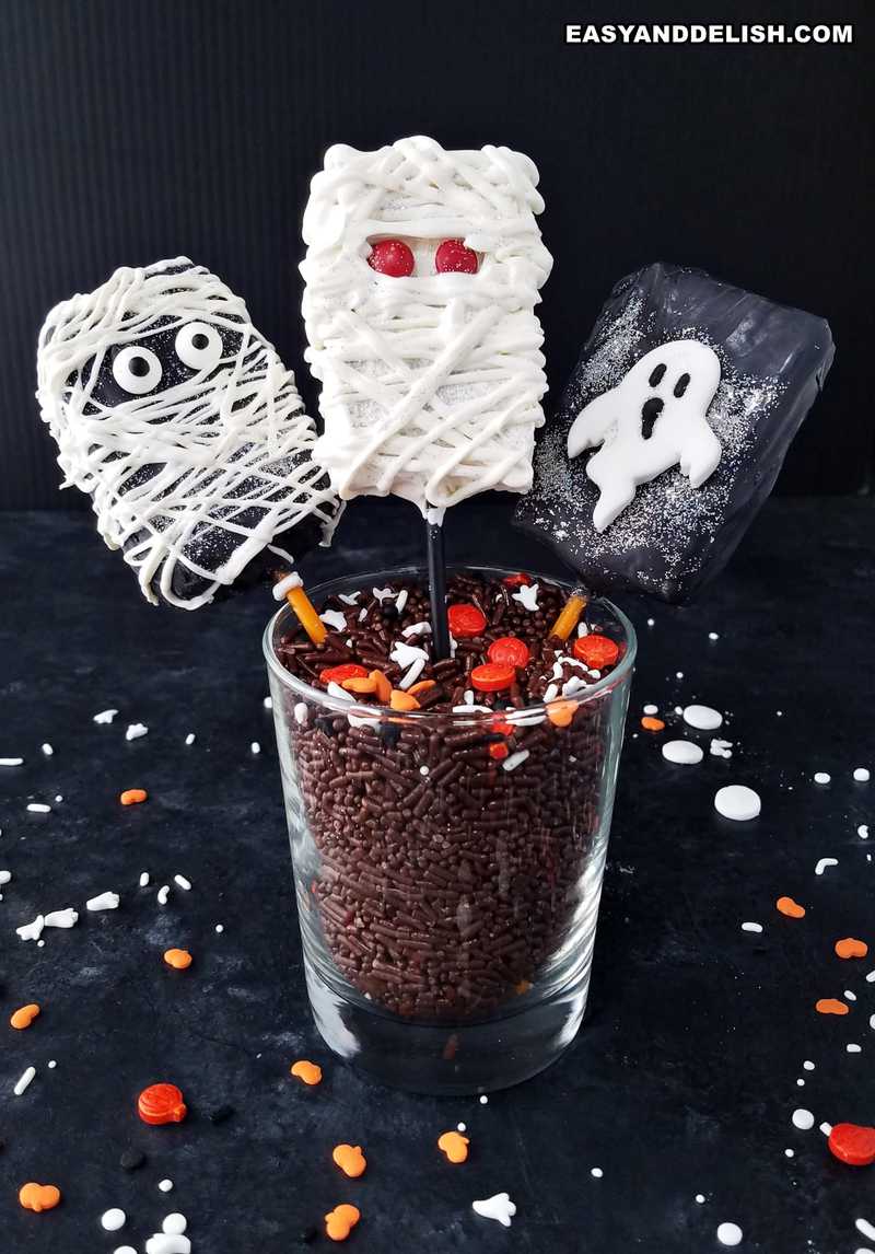 3 halloween monsters pops in a glass