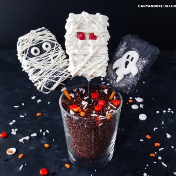 Halloween rice krispies in a glass