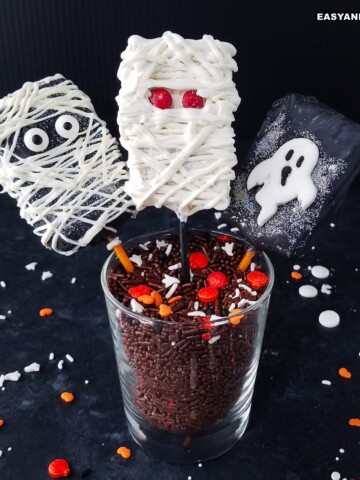 Halloween rice krispies in a glass