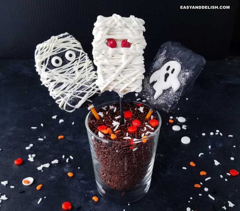 Halloween rice krispies in a glass