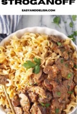 close up of a bowl of mushroom stroganoff