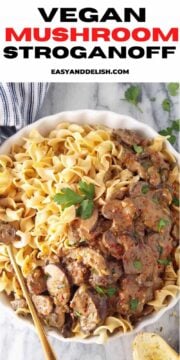 close up of a bowl of mushroom stroganoff