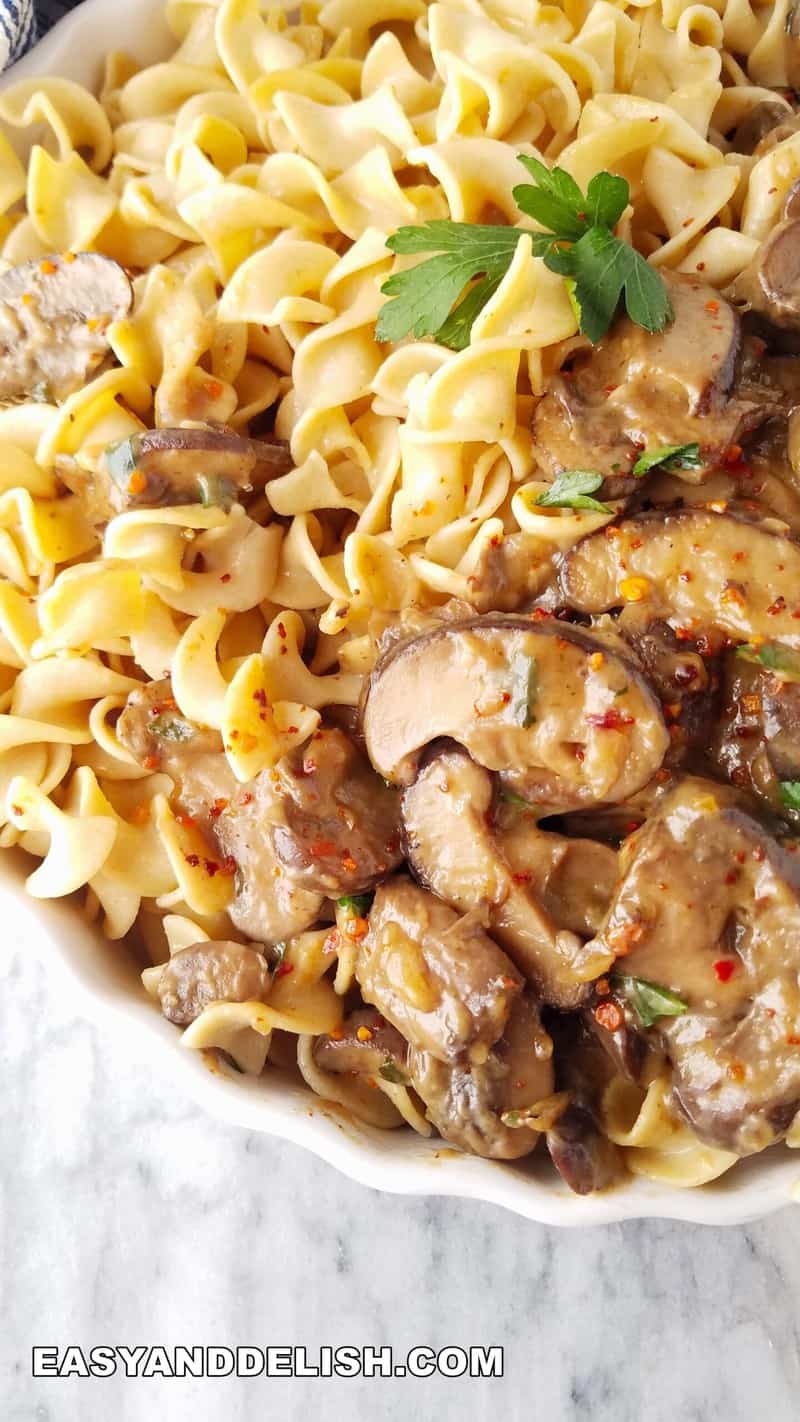 close up of vegan mushroom stroganoff