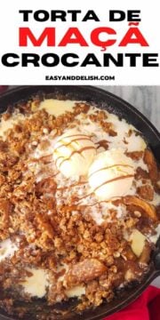 torta de maçã crocante com sorvete de baunilha por cima
