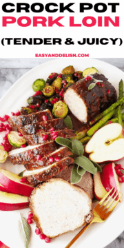crock pot pork loin in a platter for a holiday dinner