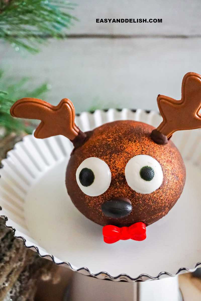 reindeer hot cocoa bomb on a platter