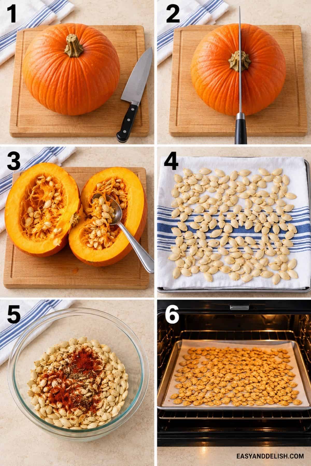 How to roast pumpkin seeds from cutting the pumpkin through seasoning and oven roasting.
