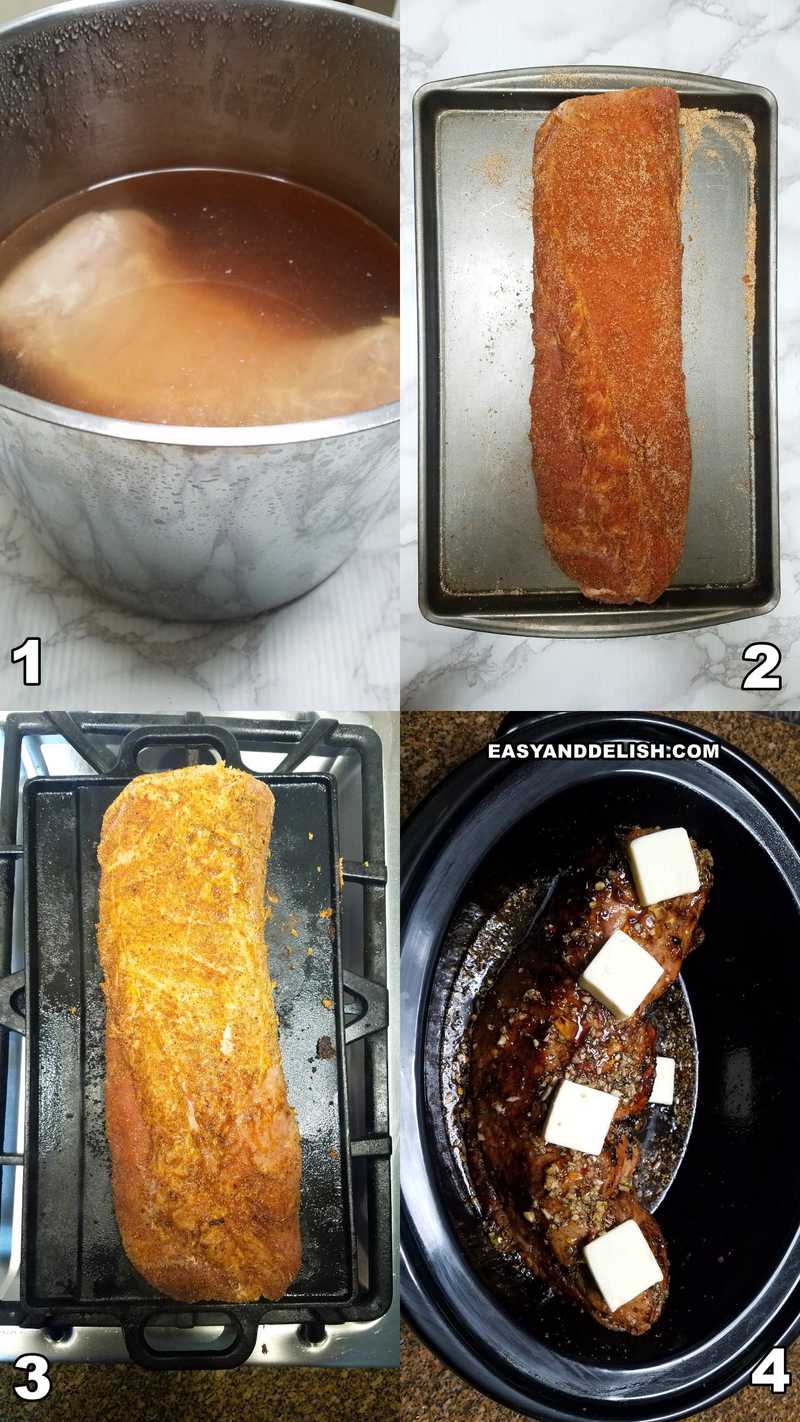 image collage showing how to make crock pot pork loin