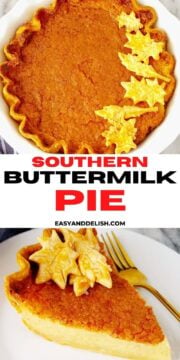 southern buttermilk pie ( a whole pie and a slice)