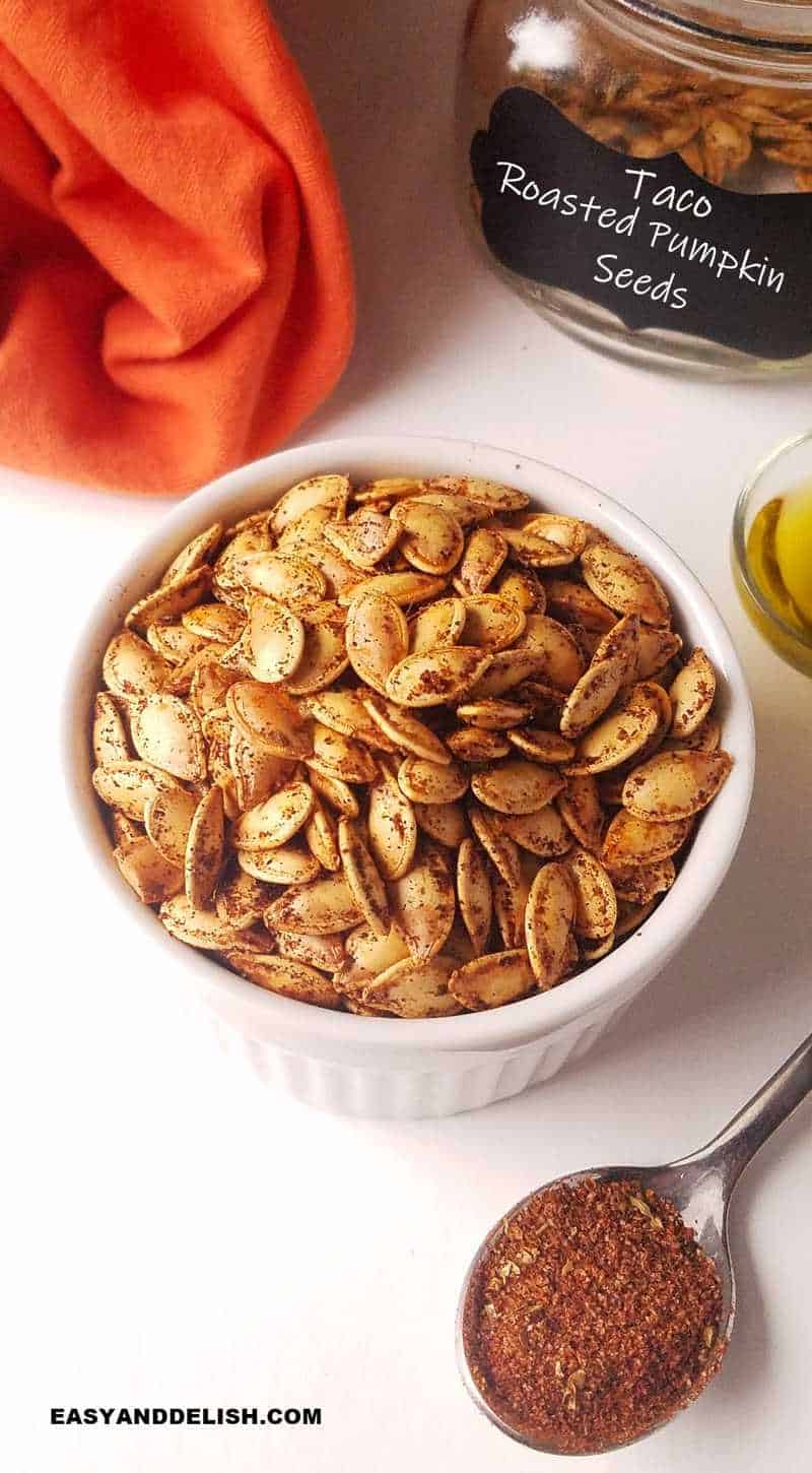 a bowl with a salty keto snack and ingredients on the side