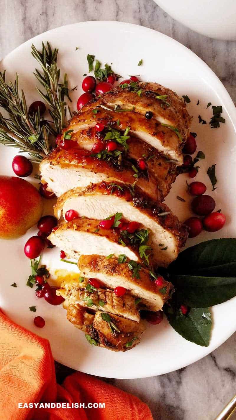 sliced turkey breast in a platter
