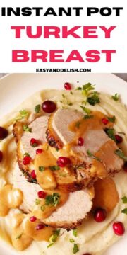 close up of instant pot turkey breast sliced in a plate