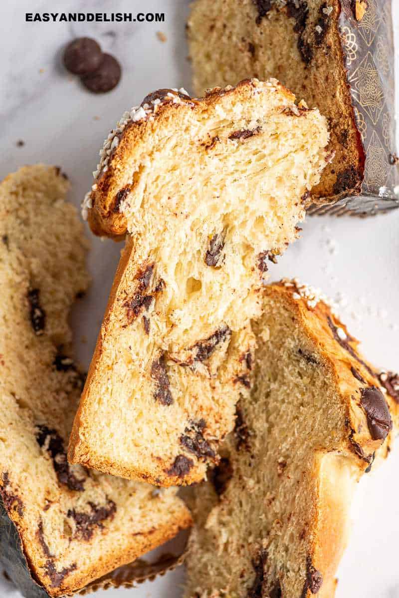 slices of christmas Italian bread with chocolate chips