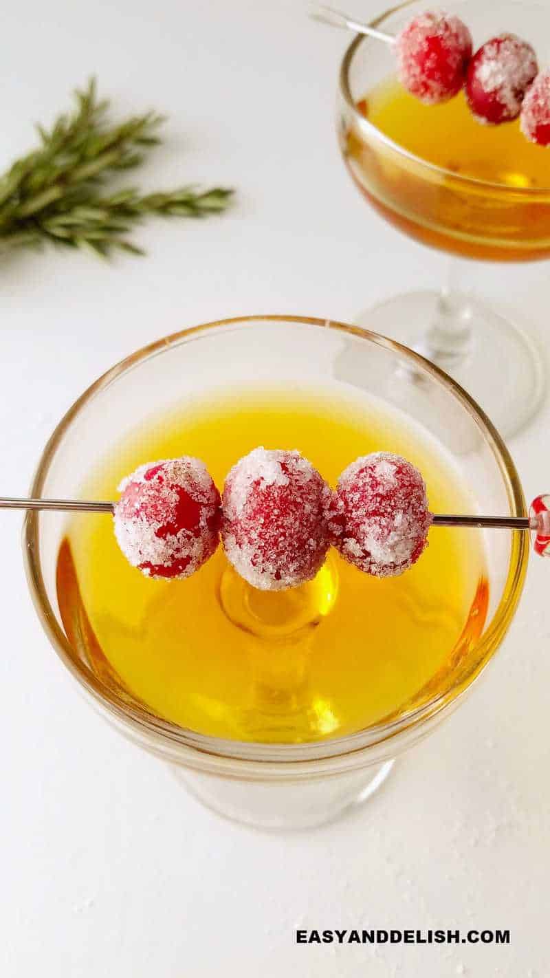 Cocktail garnish with candied cranberries