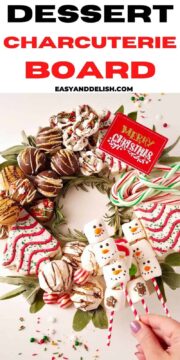 dessert board decorated as a christmas wreath
