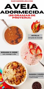 3 tigelas de aveia adormecida em sabores diferentes