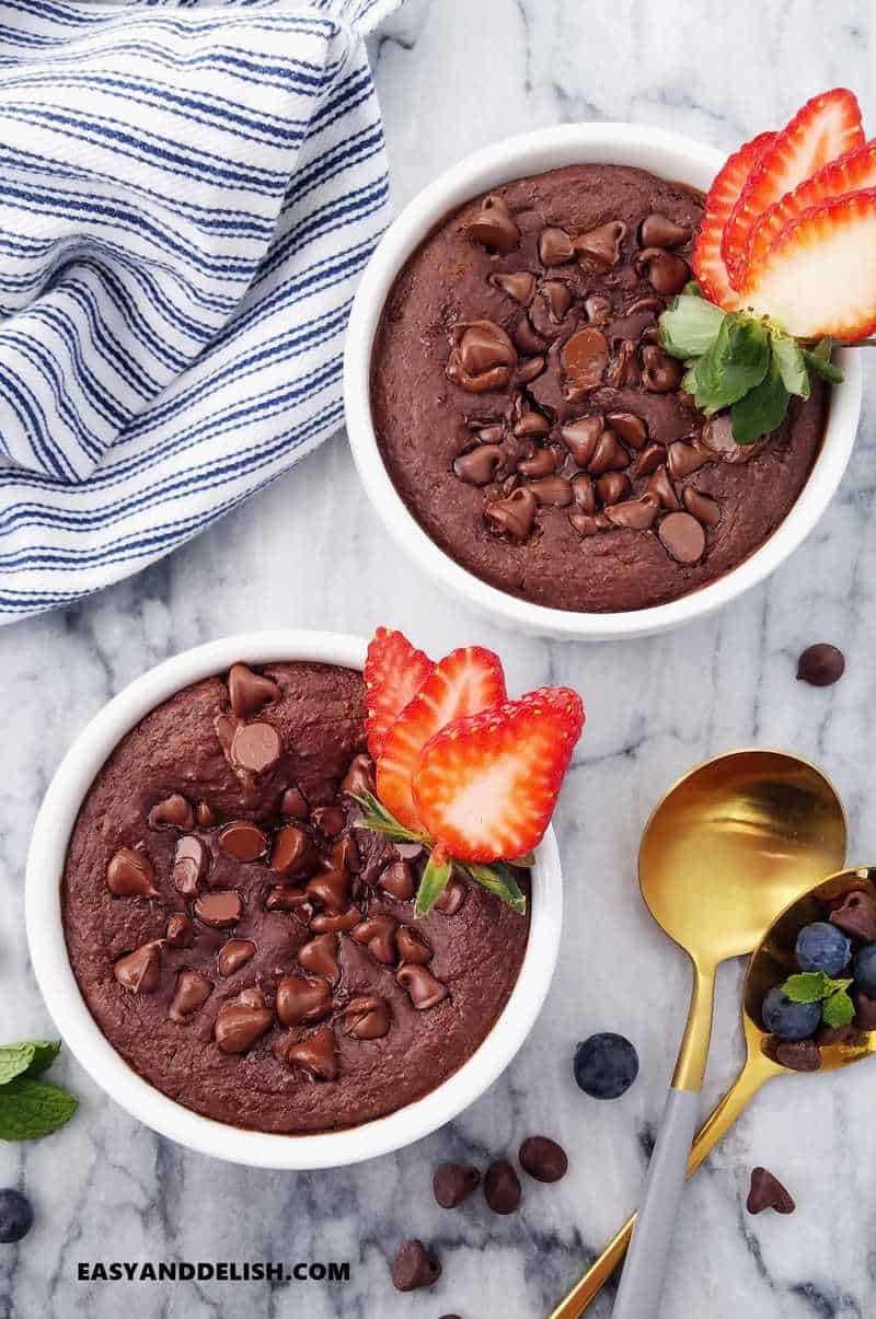 2 ramekins with healthy chocolate desserts