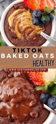 image collage with chocolate baked oats and peanut butter baked oats