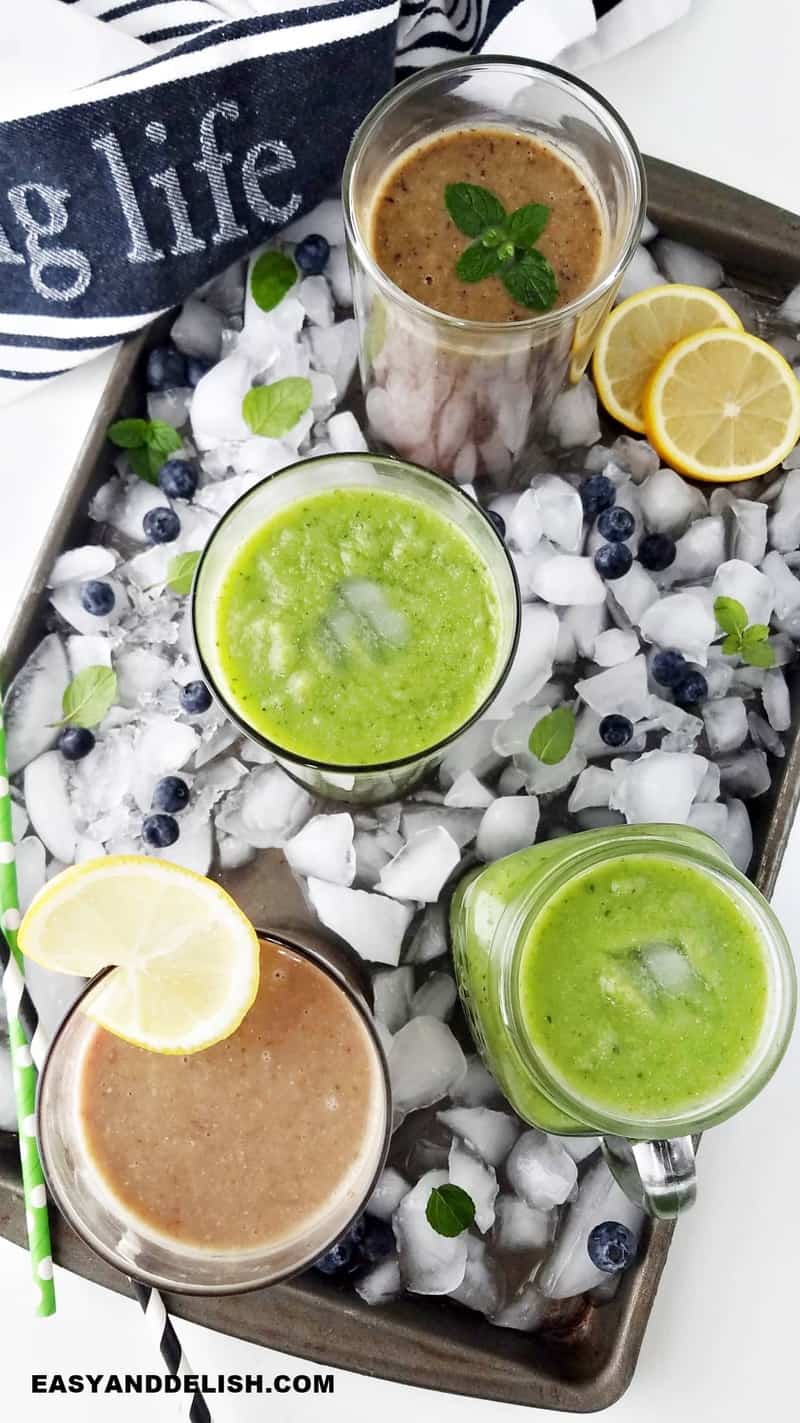 a tray with ice and juices of the 3 day juice cleanse