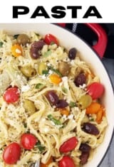 close up of mediterranean pasta