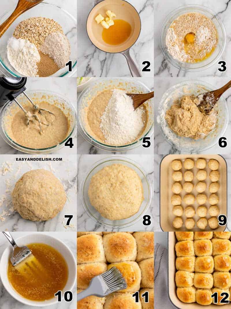 photo collage showing how to make oat rolls step by step