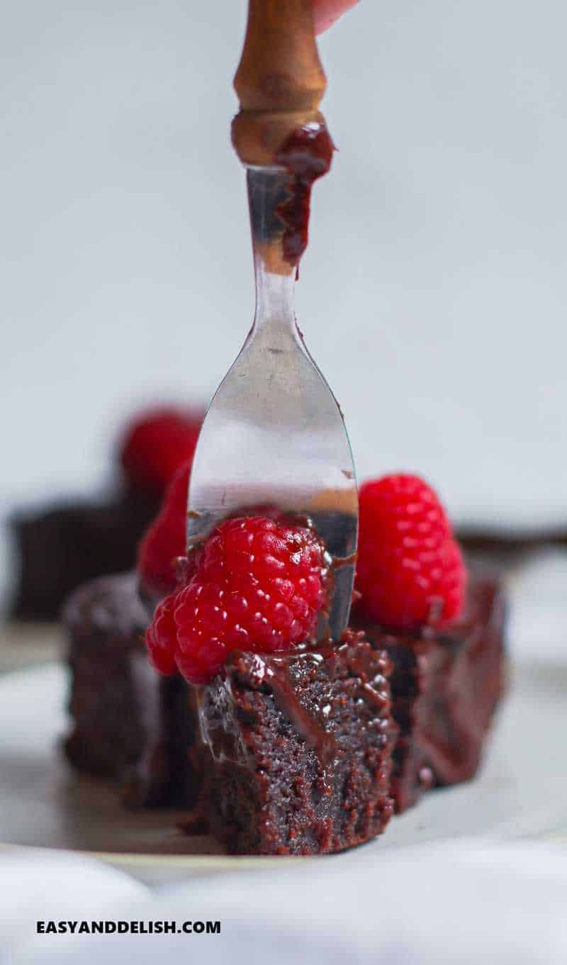 a forkful of the chocolate dessert