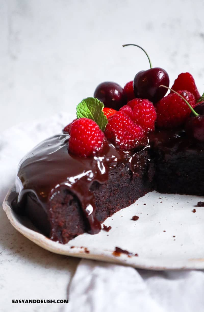 half instant pot brownies garnished on top