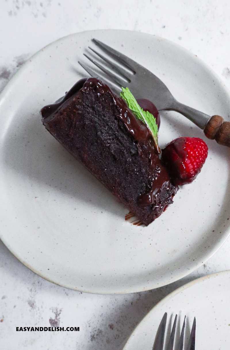 a slice of a chocolate dessert in a plate