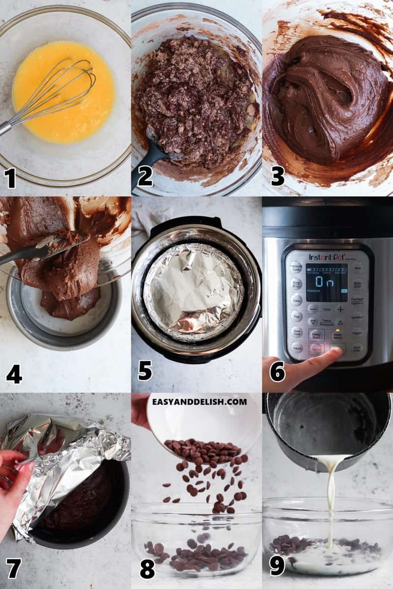 photo collage showing instant pot brownies steps