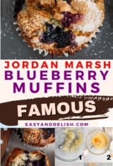photo collage with Jordan Marsh blueberry muffins as a pin