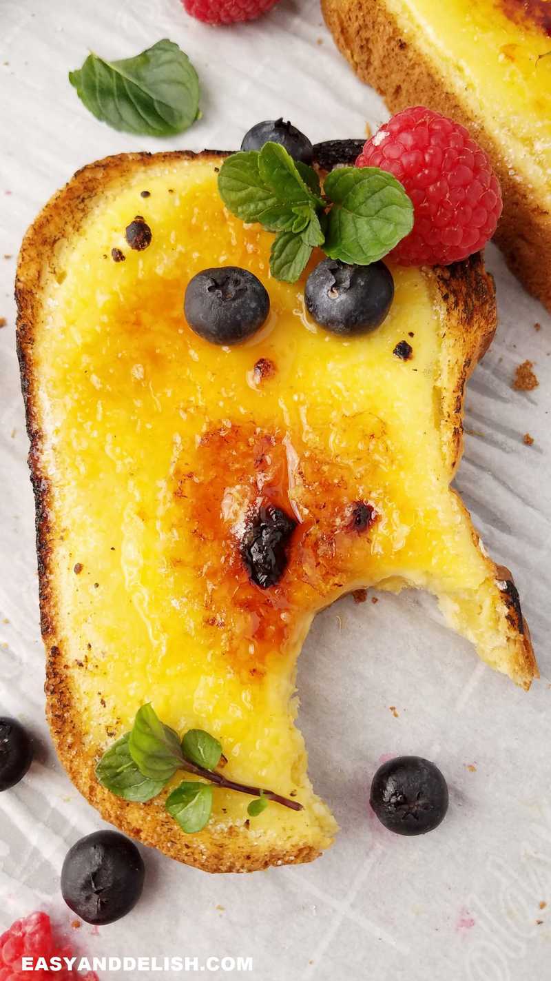 close up of bitten yogurt toast